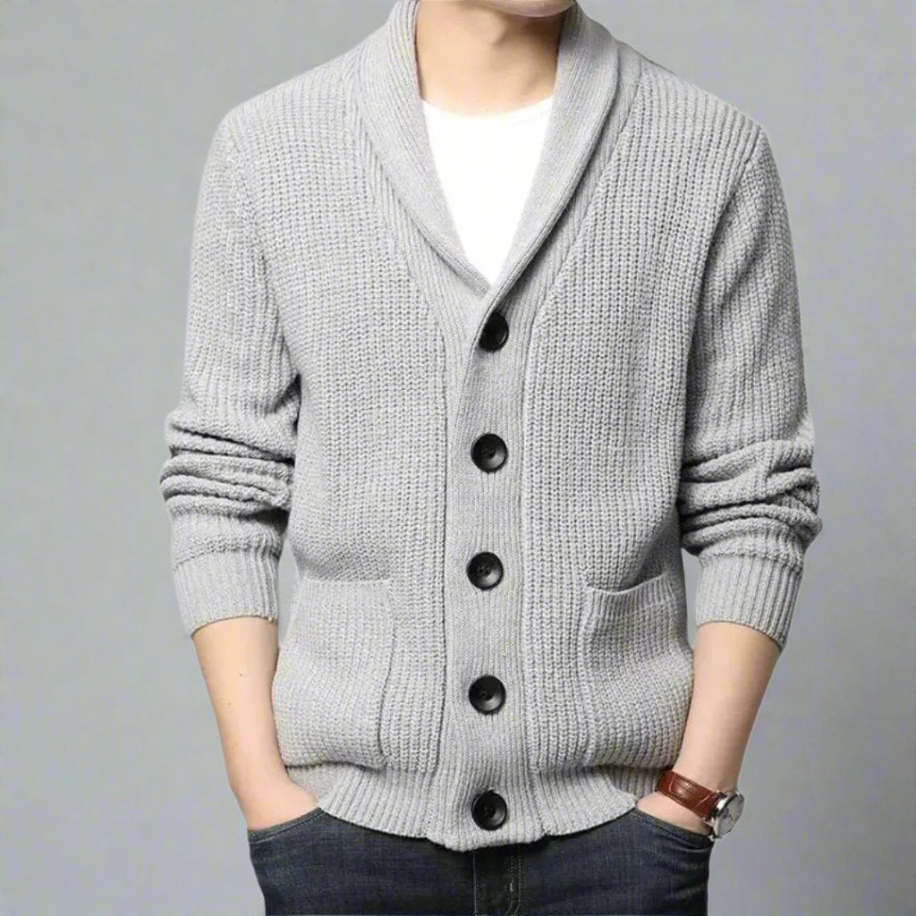 Classic knitted cardigan with button closure - Men's - Grey