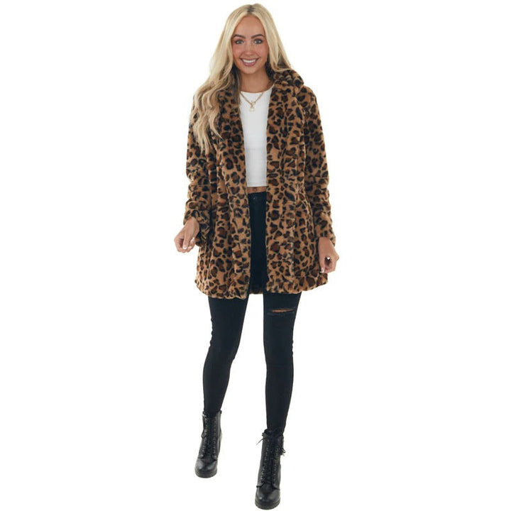 Women's Leopard Print Faux Fur Coat - Cozy & Chic Statement Outerwear for Fall & Winter